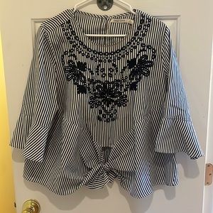 Navy Stripe Linen Blouse